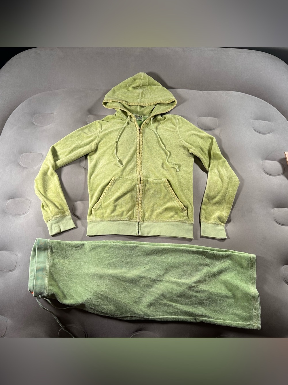 Juicy Couture Pale Avocado Green Velour Track Suit Retro Y2K Made In USA RARE